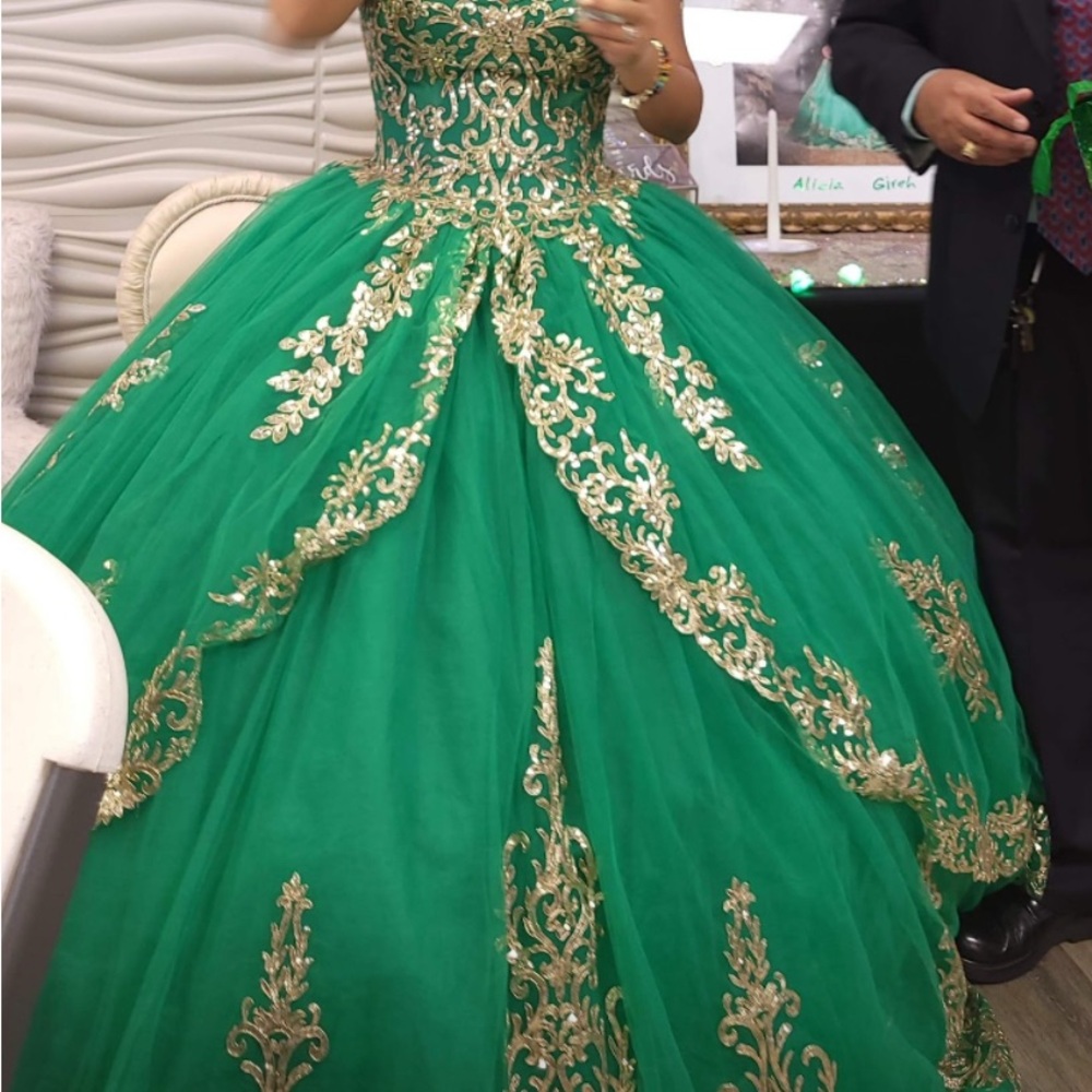 Elegant Green and Gold Gown
